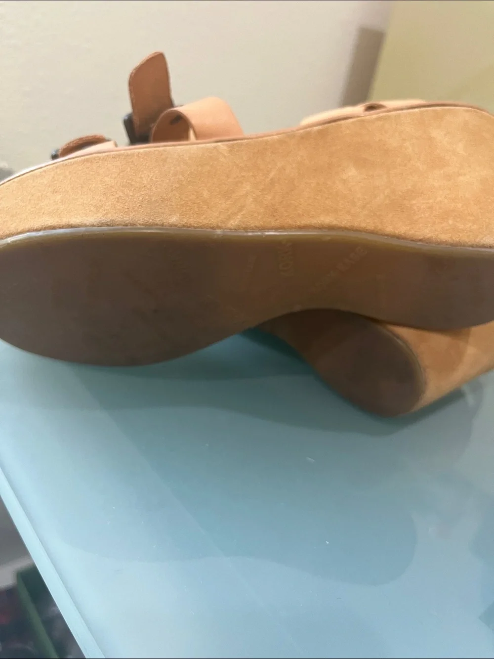 Kork-Ease Peachy Tan Triple-Buckle Platform Sandals size 7